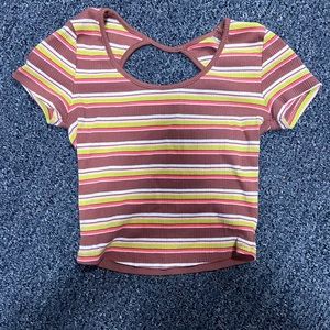 XS teen stripped cropped top, small cute opening in back.